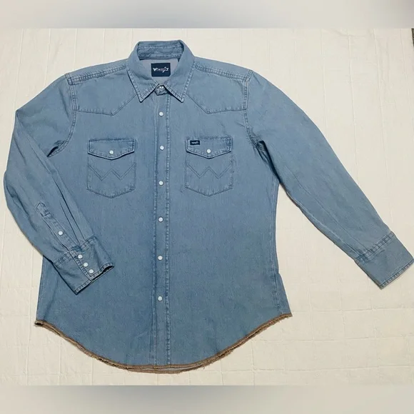 Wrangler Men's Stonewash Cowboy Cut Snap Front Long Sleeve Cotton Shirt Size L - Picture 4 of 15